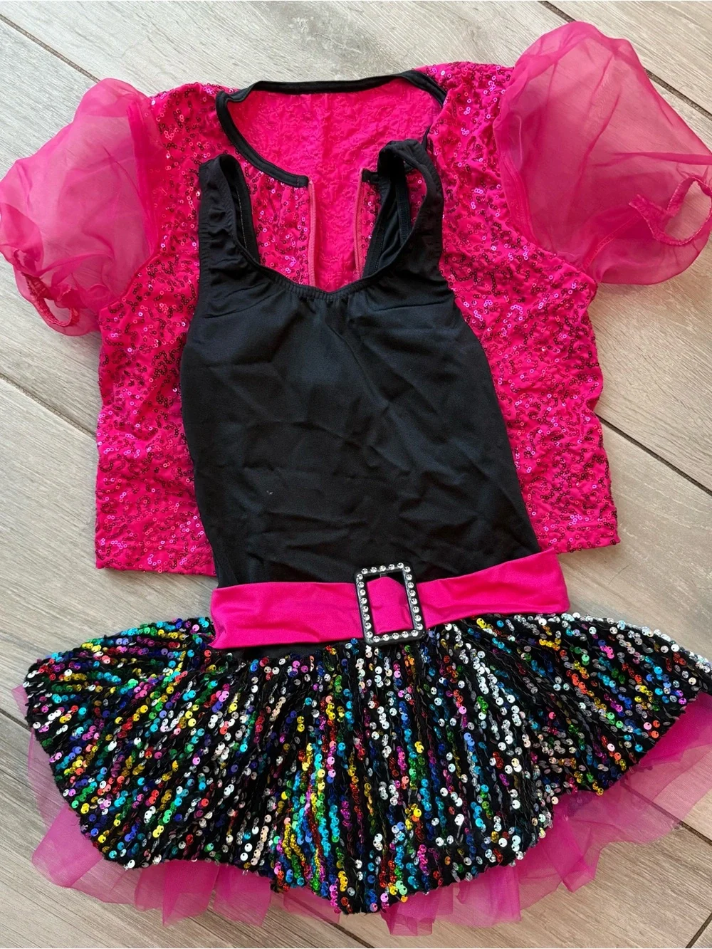 Weissman Black and Hot Pink Sequin Tutu Set with Multicolor Sequins